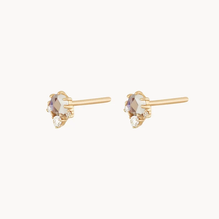 Full Moon Glow Diamond Moonstone Earring, alternate angle detail view