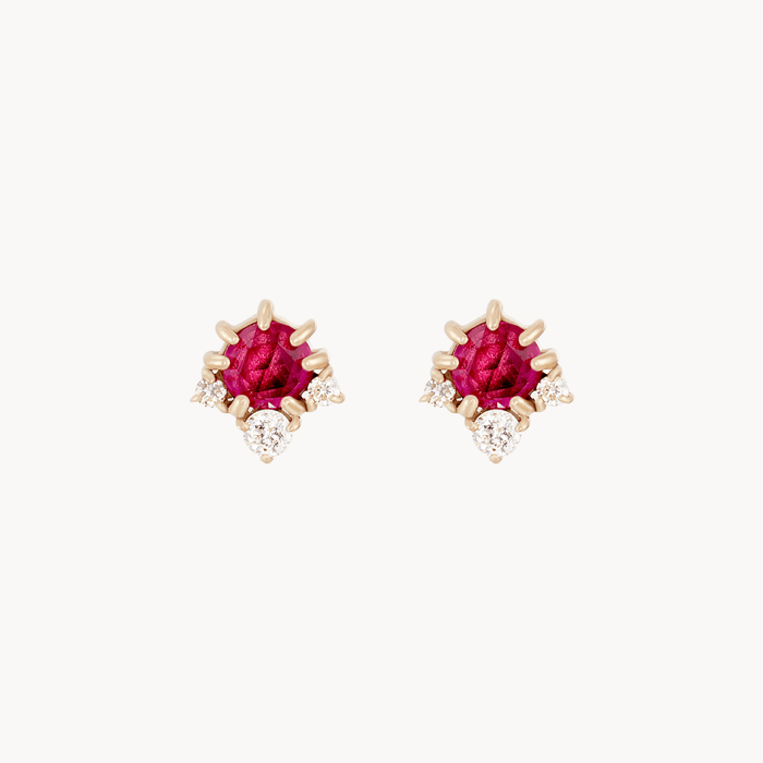 Full Moon Glow Diamond Ruby Earring in 14k yellow gold with ruby and diamonds