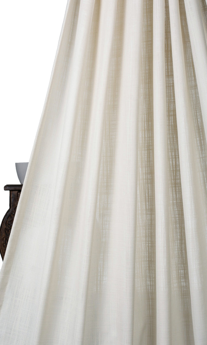 Semi-Sheer Fabric By the Metre for Curtains & Drapes (Warm Ivory/ Pale Beige)