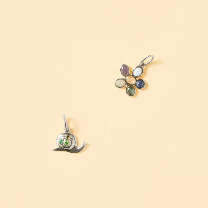 gentle guide snail charm - sterling silver, natural gemstones