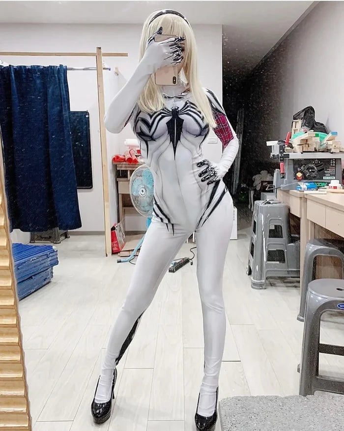 Ghost Spider Zentai Cosplay Bodysuit | Halloween Jumpsuit for Adults & Kids