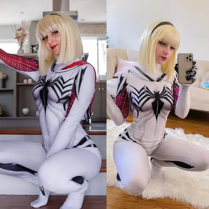 Ghost Spider Zentai Cosplay Bodysuit | Halloween Jumpsuit for Adults & Kids