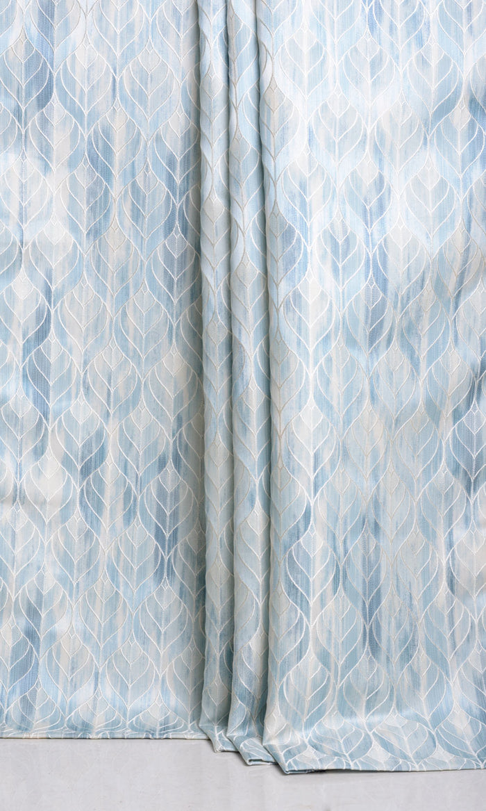 Petal Patterned Fabric By the Metre for Curtains & Drapes (Blue)