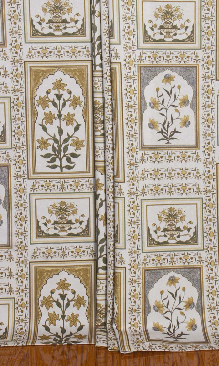 Floral Cotton Window Treatments Fabric By the Metre (Grey/ Yellow)