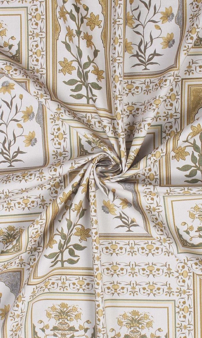 Floral Cotton Home Textile Fabric Material By the Metre (Grey/ Yellow)