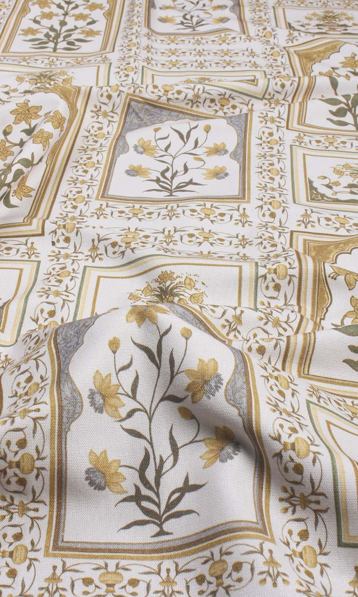 Floral Cotton Fabric Material By the Metre (Grey/ Yellow)