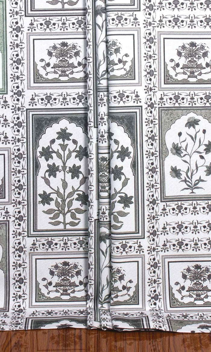 Floral Cotton Window Treatments Fabric By the Metre (White/ Grey)