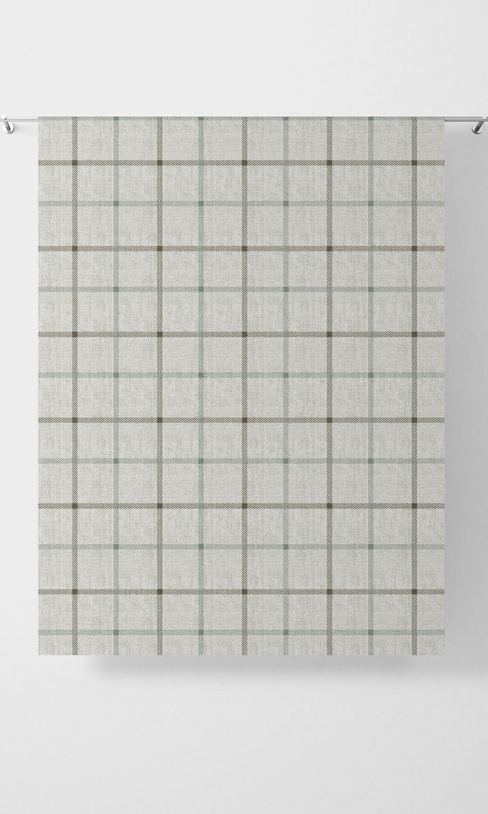 Check Patterned Pinch Pleat, Rod Pocket, Eyelet Curtains (Parchment White/ Blue)