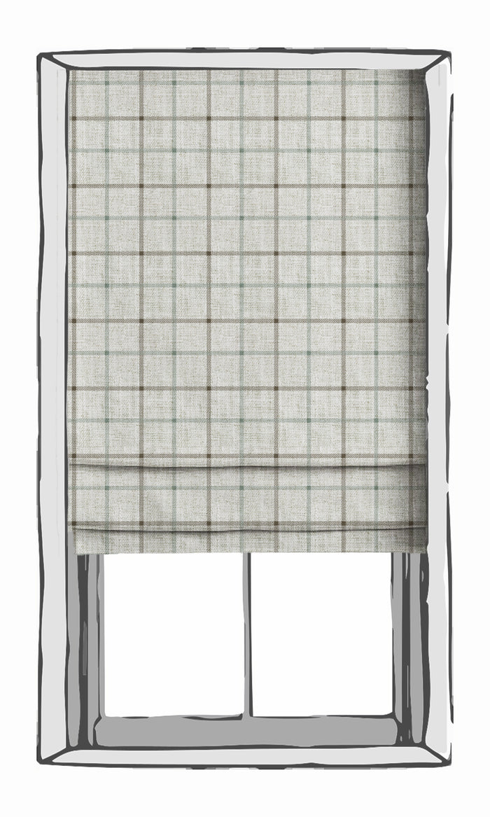 Check Patterned Drapes (Parchment White/ Blue) Extra Long Short Wide
