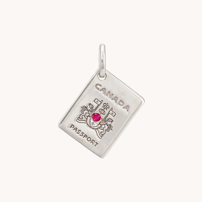glowing hearts reversible passport charm - sterling silver, ruby gemstone