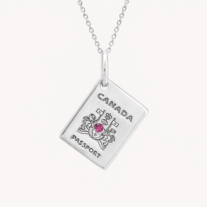 glowing hearts reversible passport charm - sterling silver, ruby gemstone