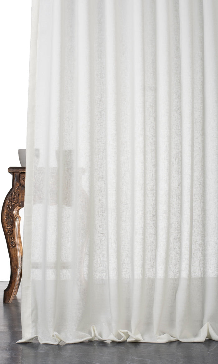 Plain Linen-Texture Sheer Window Treatments Fabric By the Metre (White)