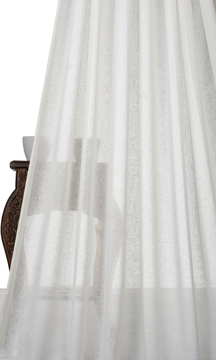 Plain Linen-Texture Sheer Home Textile Fabric Material By the Metre (White)