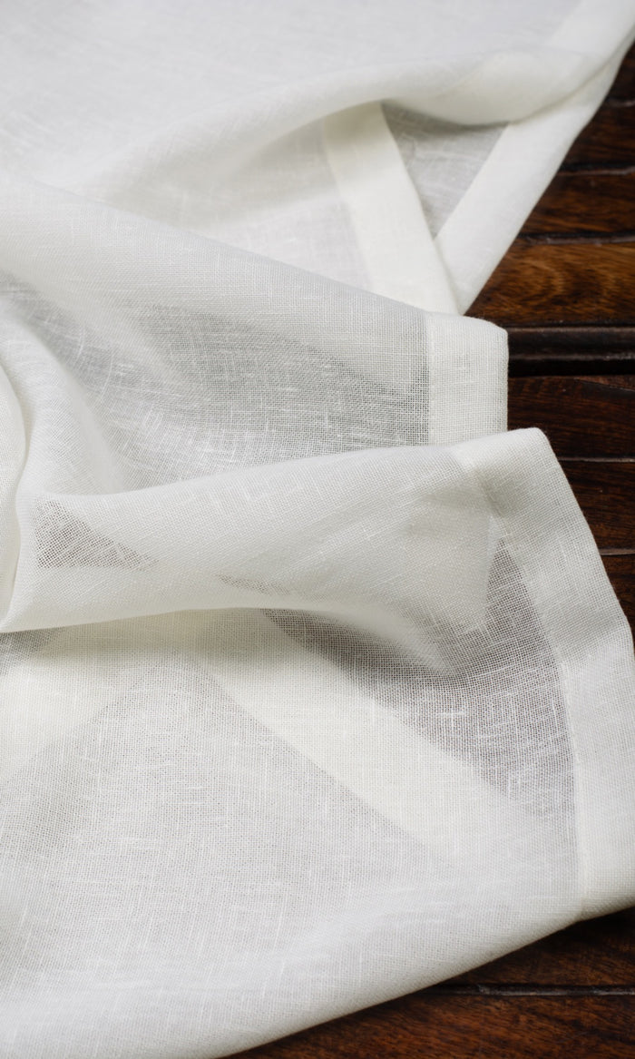 Plain Linen-Texture Sheer Fabric Material By the Metre (White)