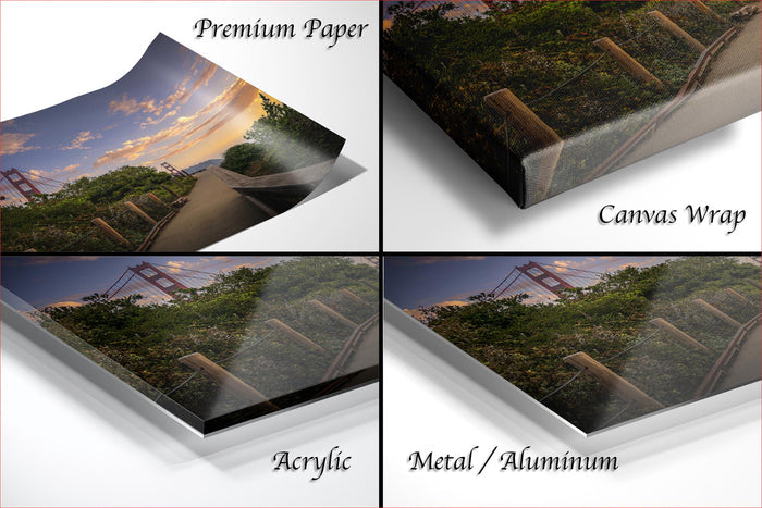 The image is a collage of four photos depicting different types of paper or canvas wraps for displaying artwork.