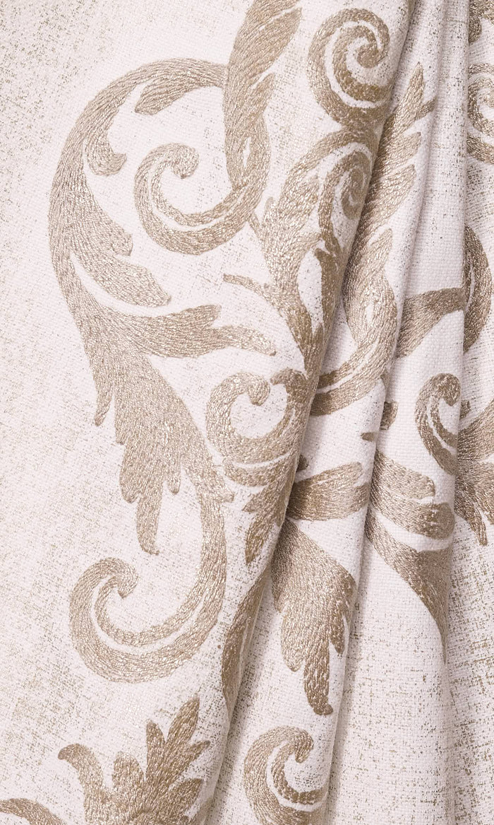 Damask Poly-Cotton Drapes for Living, Bedroom, Kitchen, Bathroom (Golden/ Ivory)