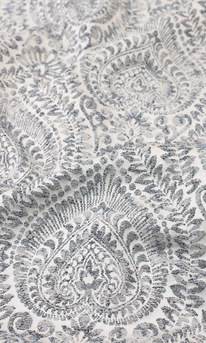 Textured Floral Home Textile Fabric Material By the Metre (Grey/ Deep Blue)