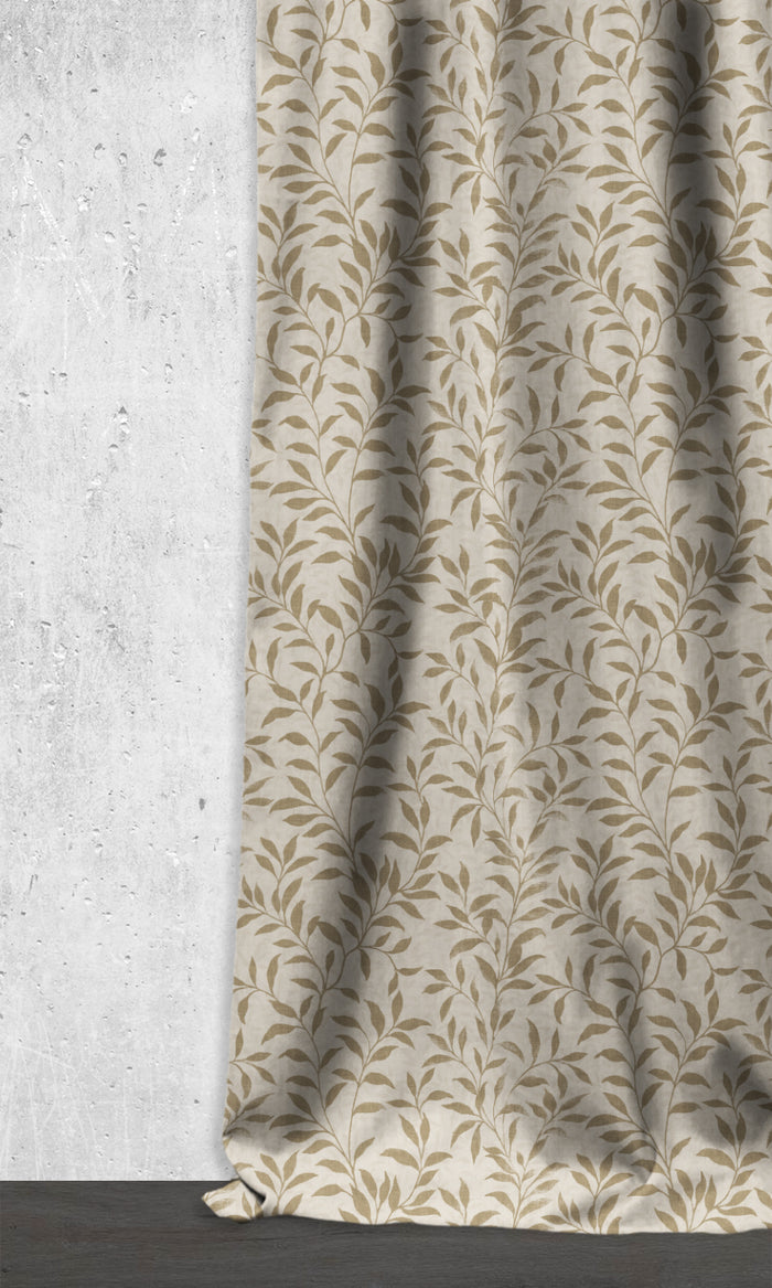 Dimout Floral Curtains (Eggshell White/ Brown)