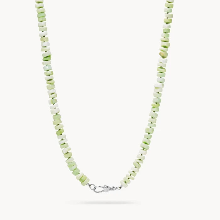 Green Opal Bloom Beaded Necklace Silver in sterling silver with green opal