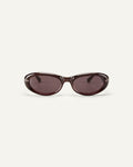 Face shot of Bonnie Clyde Groupie sunglasses in brown with brown lenses.