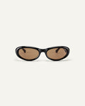 Face shot of Bonnie Clyde Groupie sunglasses in black with brown lenses.