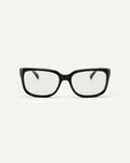 Face shot of Bonnie Clyde Guts optical frames in black with clear lenses.