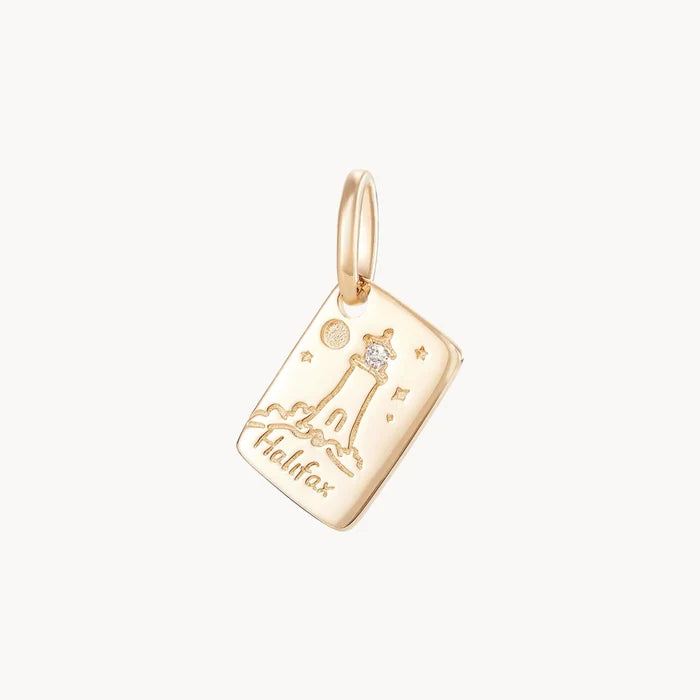 Halifax Postcard Charm in 10k yellow gold with diamond