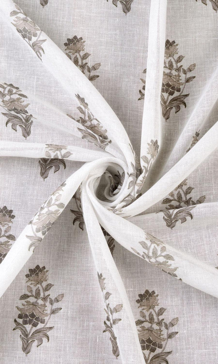 Sheer Floral Fabric Material By the Metre (White/ Greige)