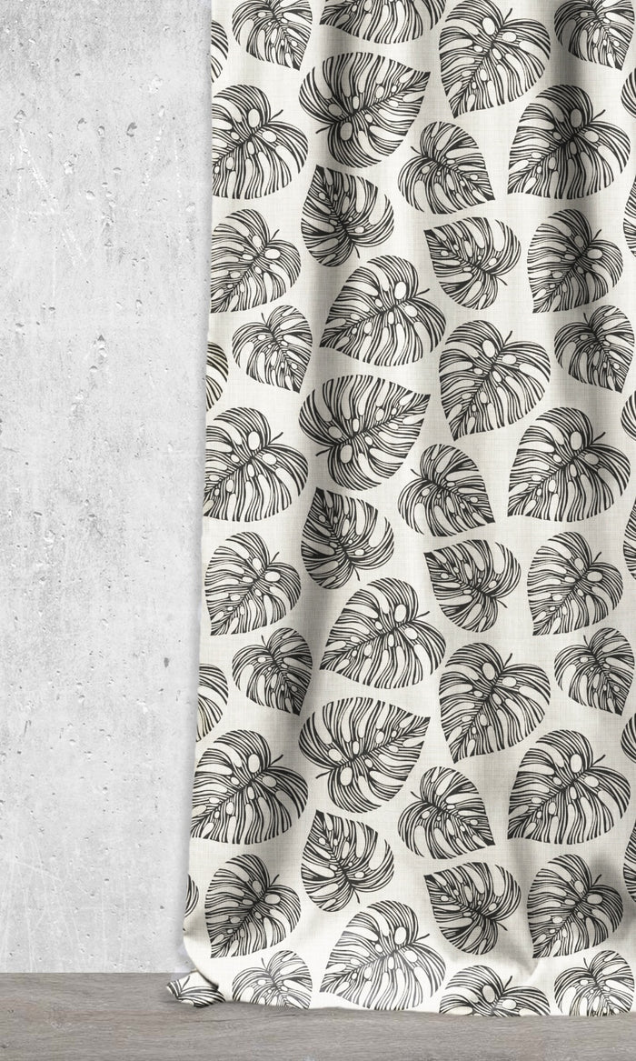 Botanical Print Drapes (Black/ Milky White)