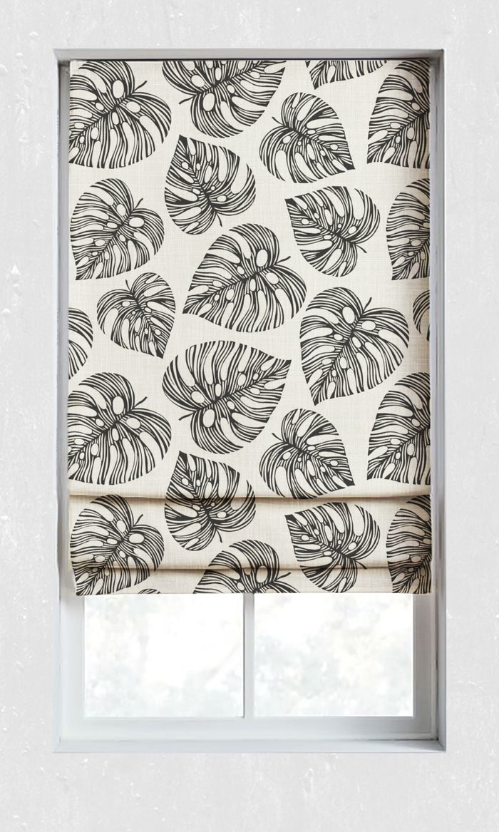Botanical Print Drapes for Living, Bedroom, Kitchen, Bathroom (Black/ Milky White)