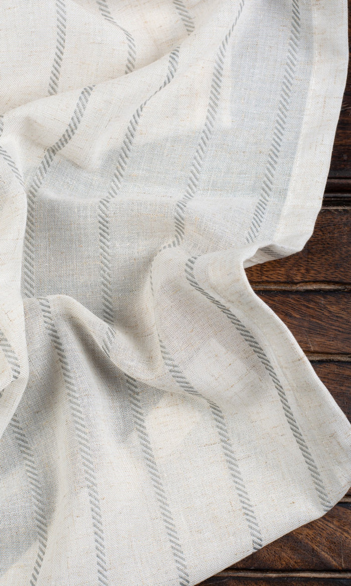 Striped Sheer Fabric By the Metre for Curtains & Drapes (Warm White/ Gray)
