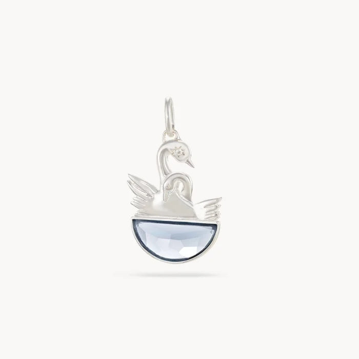 healing water swan charm - sterling silver, blue chalcedony, diamond