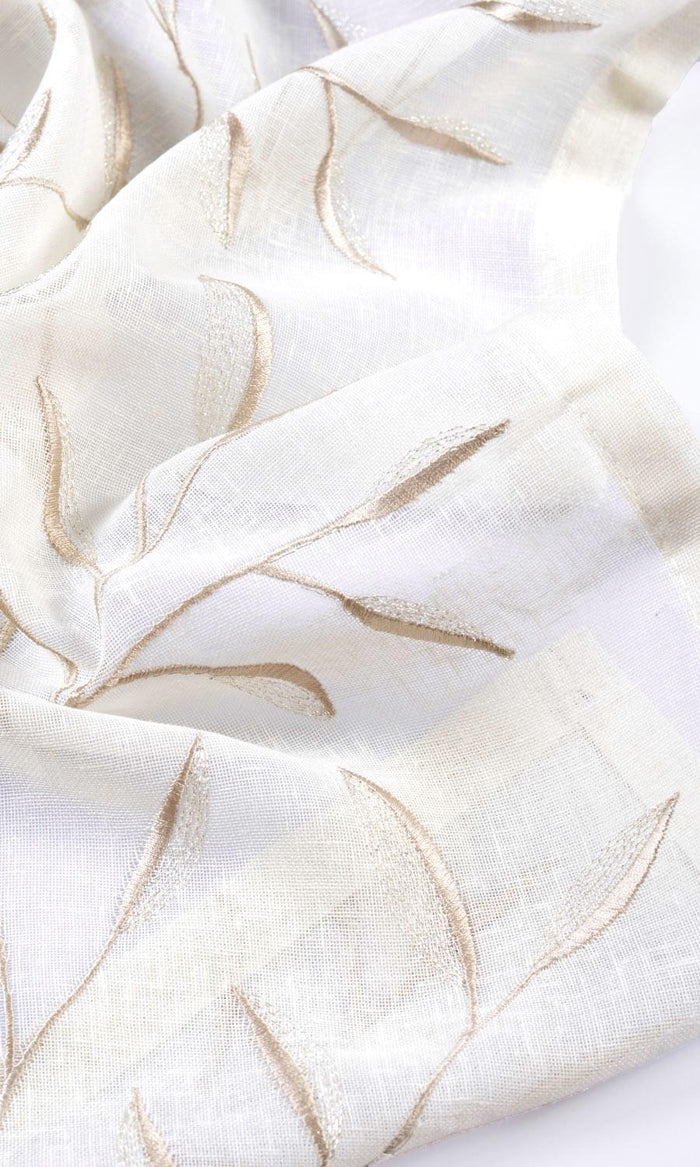 Sheer Floral Fabric Material By the Metre (White/ Beige)