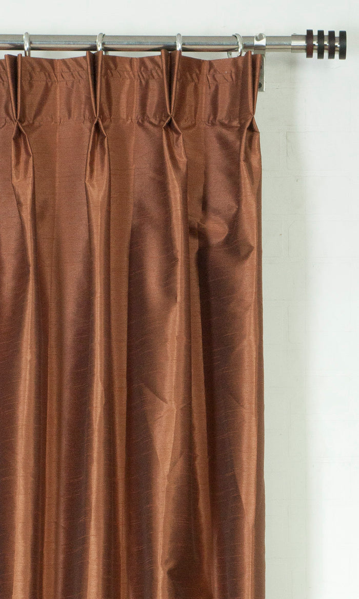 Faux Silk Pinch Pleat, Rod Pocket, Eyelet Curtains (Brown)
