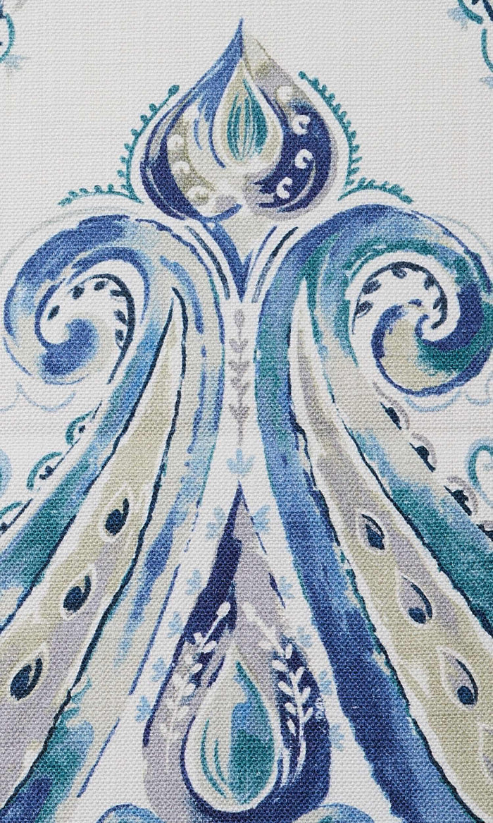 Paisley Print Pinch Pleat, Rod Pocket, Eyelet Curtains (Blue)
