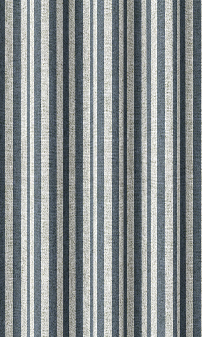 Modern Striped Print Drapes (Petrol Blue/ White)