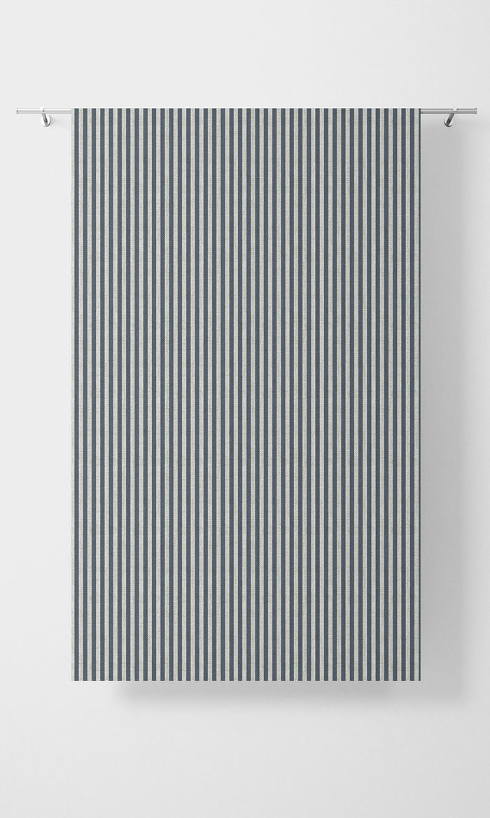Modern Striped Print Pinch Pleat, Rod Pocket, Eyelet Curtains (Petrol Blue/ White)