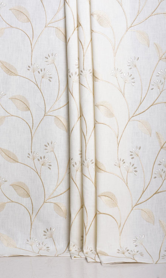 Floral Embroidery Home Décor Fabric By the Metre (White/ Cream)