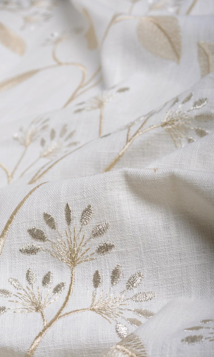 Floral Embroidery Home Textile Fabric Material By the Metre (White/ Cream)