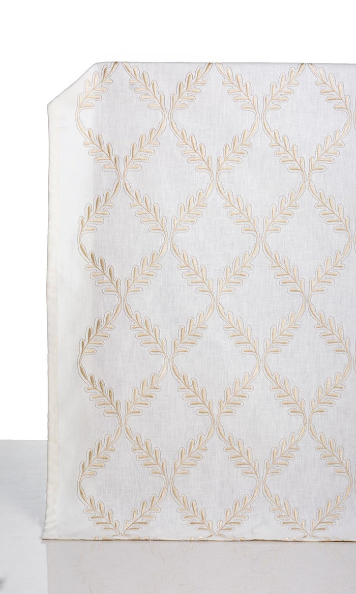 Poly-Linen Embroidered Window Treatments Fabric By the Metre (White/ Cream)