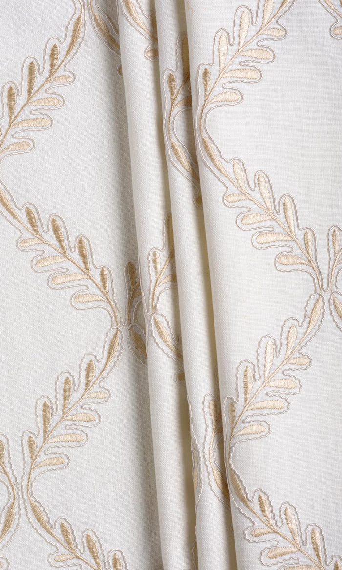 Poly-Linen Embroidered Fabric By the Metre for Curtains & Drapes (White/ Cream)