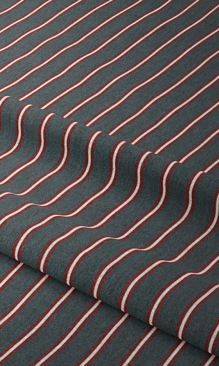 Striped Print Home Textile Fabric Material By the Metre (Slate Grey/ Red)