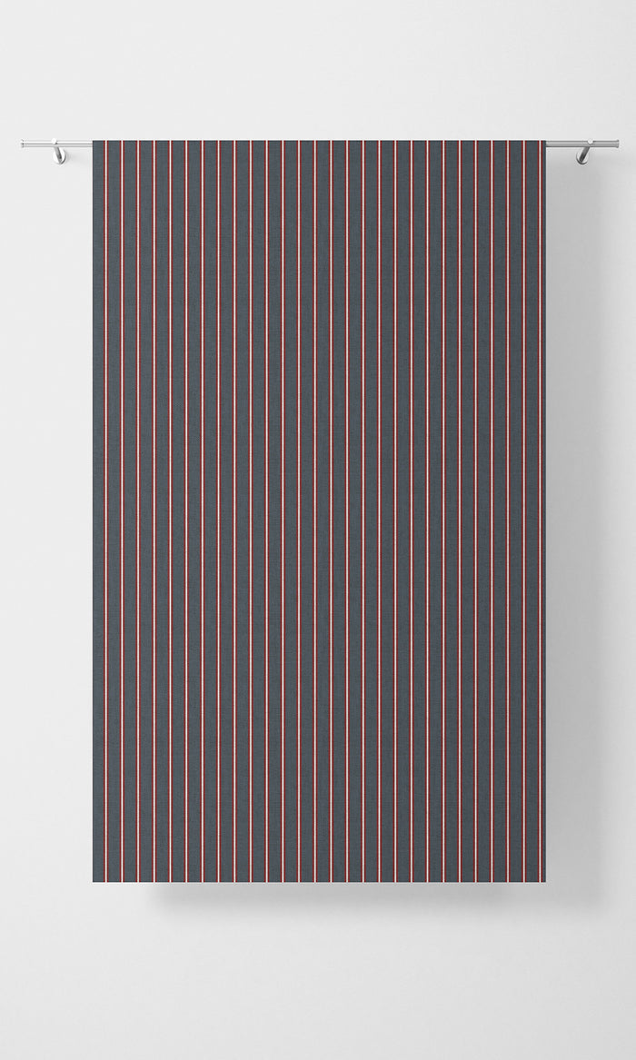 Striped Print Fabric Material By the Metre (Slate Grey/ Red)