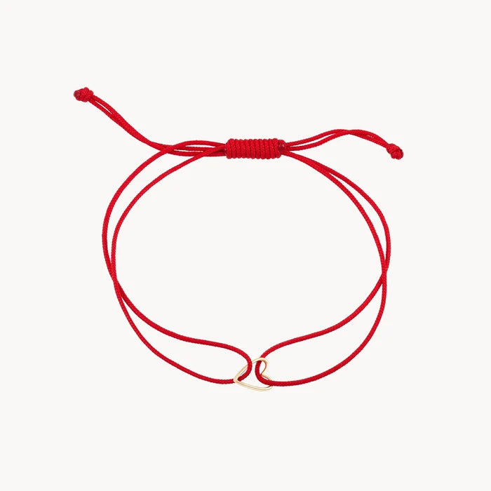 Hold Onto Me Heart Cord Bracelet in 10k yellow gold with red cord