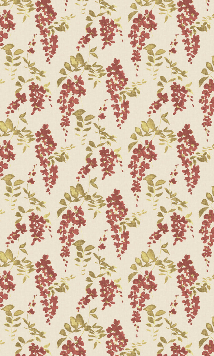 Dimout Floral Home Textile Fabric Material By the Metre (Red/ Green/ Pale Grey)