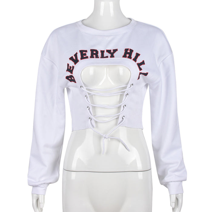 Hollow Out Tied Letter Long Sleeve Sweater