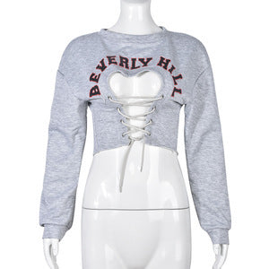 Hollow Out Tied Letter Long Sleeve Sweater