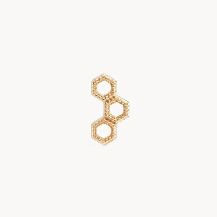 Honeycomb Earring in 14k yellow gold, alternate angle detail view 2