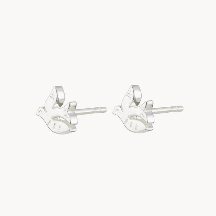 Hope Bird Earrings in sterling silver, alternate angle detail view