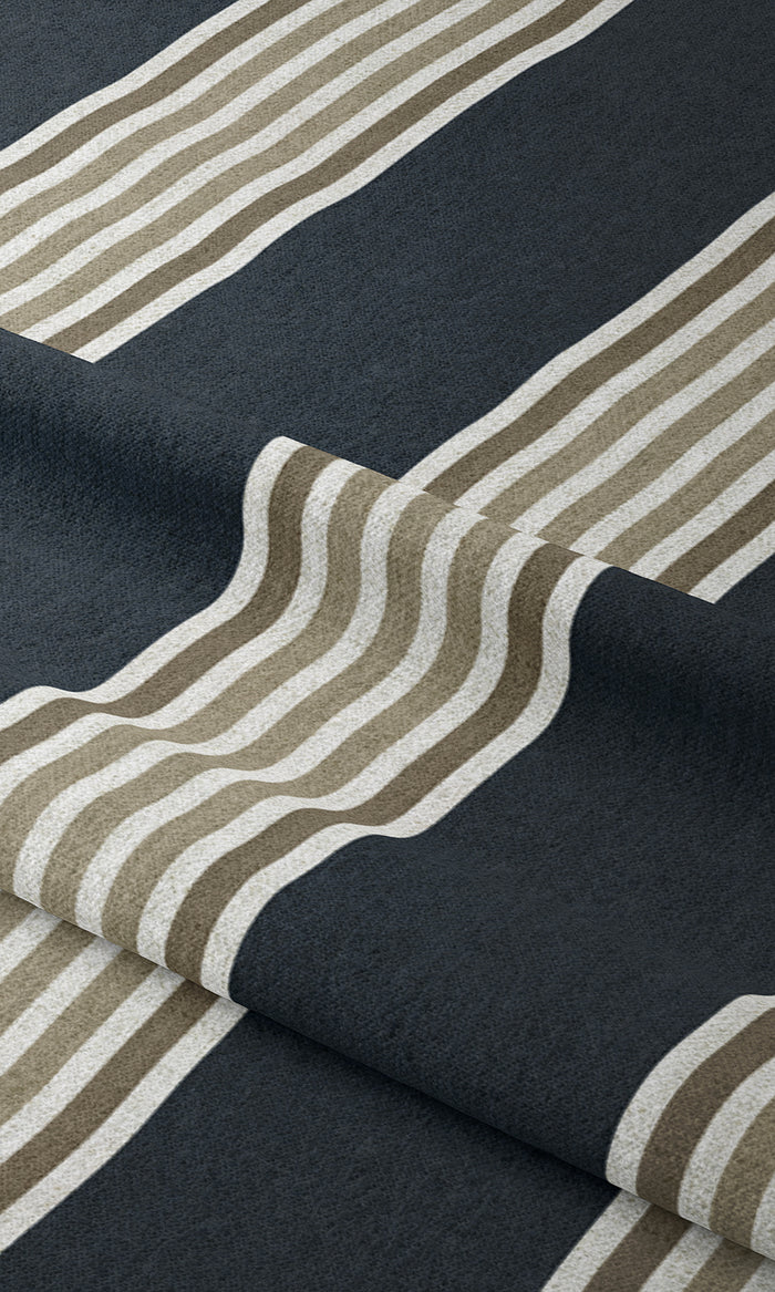 Modern Striped Curtains for Living, Bedroom, Kitchen, Bathroom (Navy Blue/ Brown)